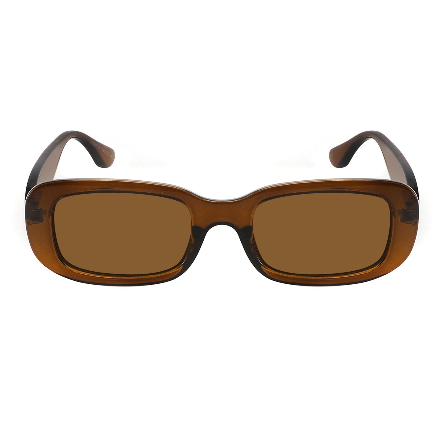 Retro square sunglasses with a crystal brown frame, brown lenses and gold details, 90s style, unisex, vintage