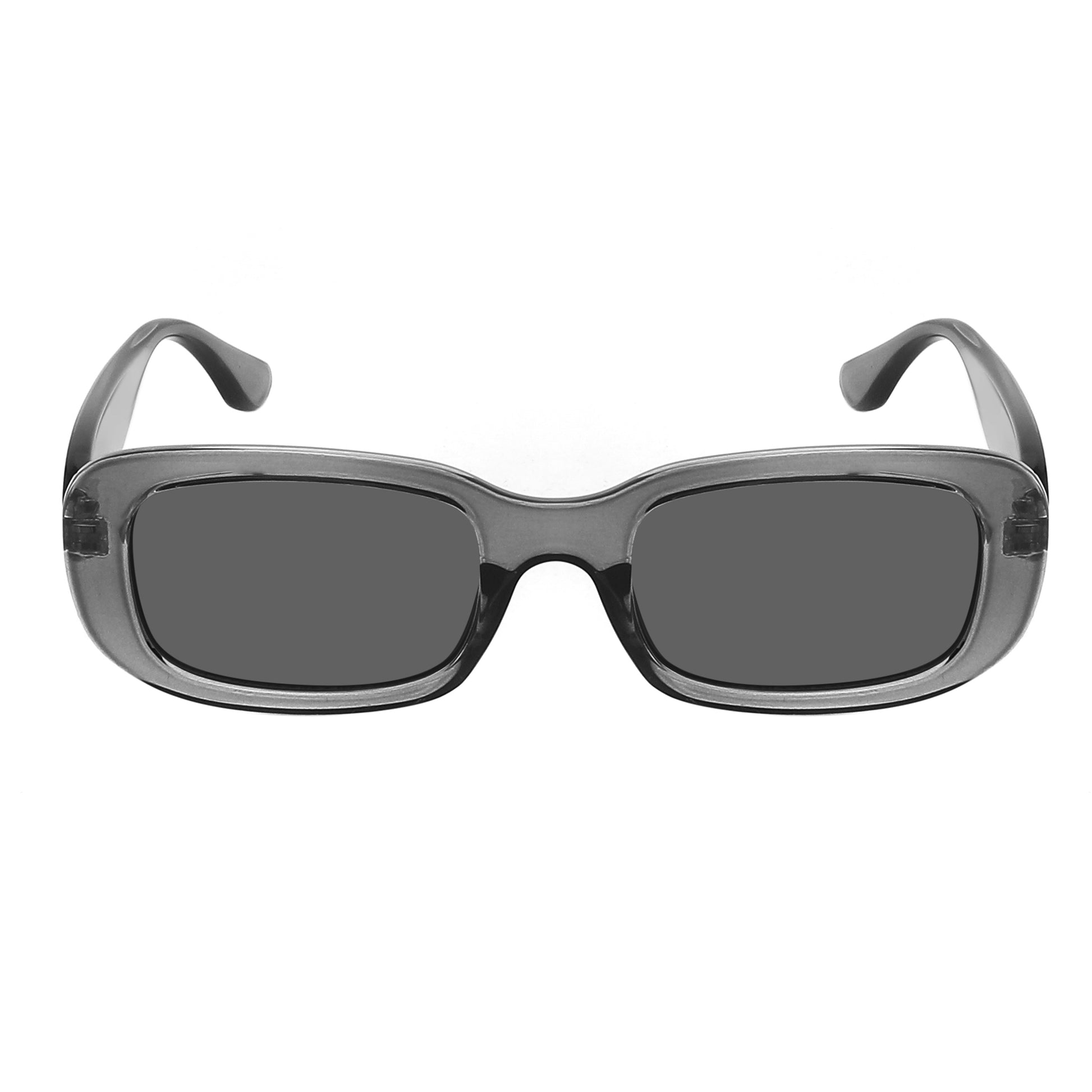 Retro square sunglasses with glossy Crystal gray frame, smoke gray lenses and gold details, 90s style, unisex, vintage