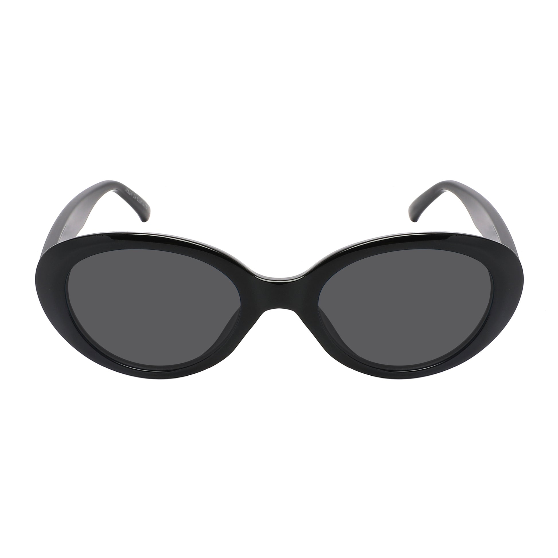 Retro oval sunglasses, Black frame and smoke gray lenses, UV400 protection lenses, unisex vintage 90's style eyewear