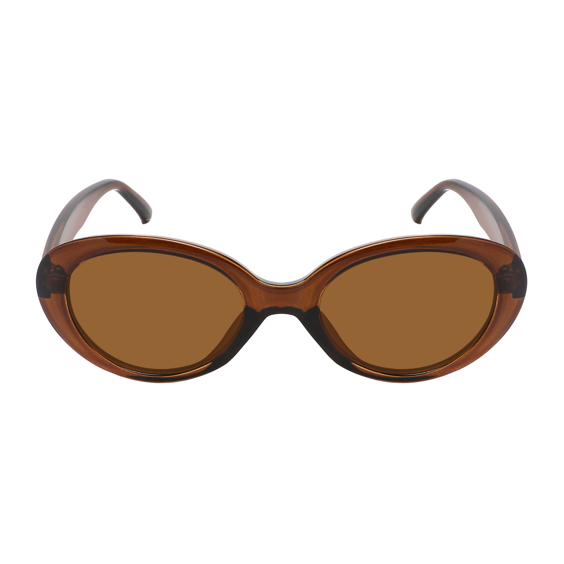 Retro oval sunglasses, Crystal brown frame and brown lenses, UV400 protection lenses, unisex vintage 90's style eyewear