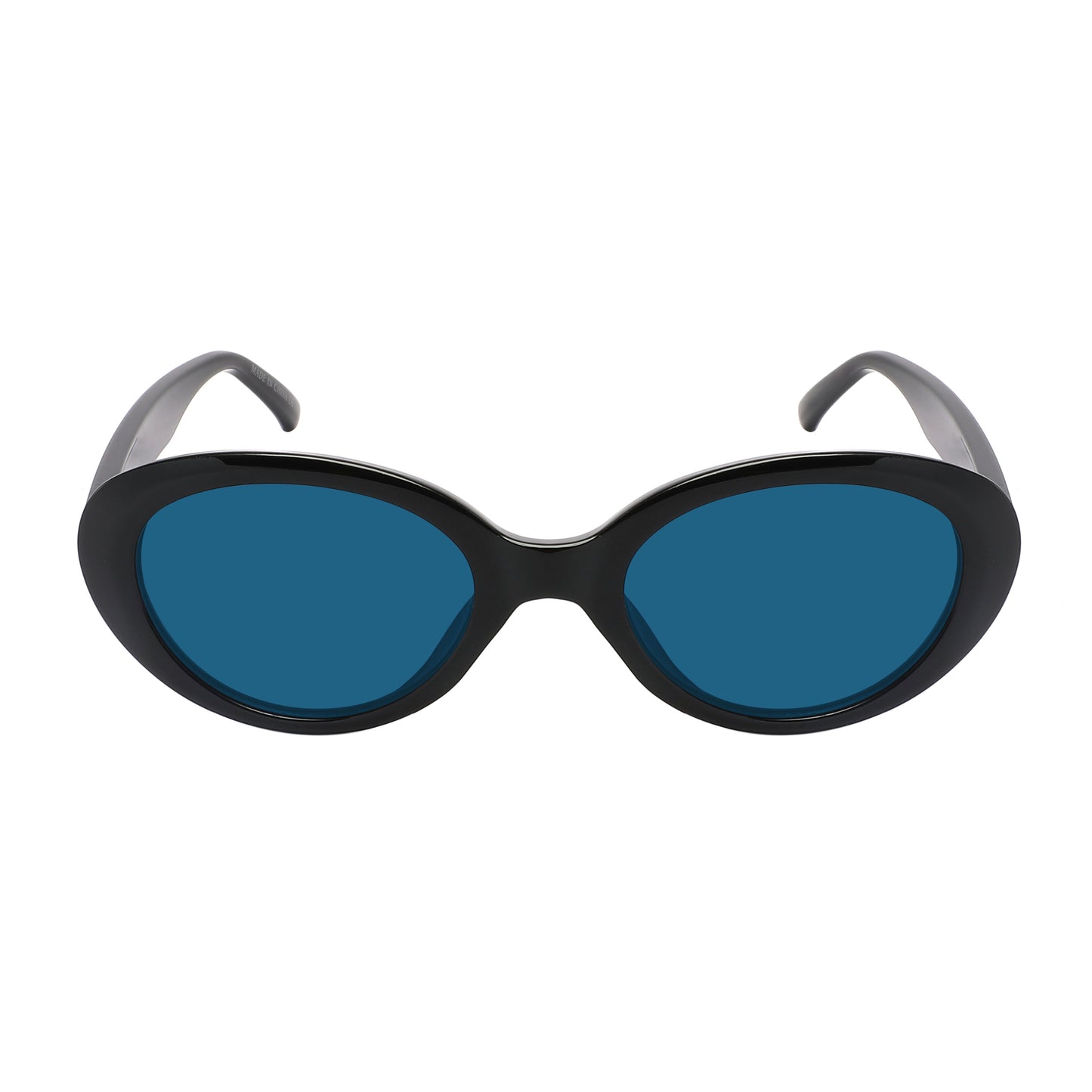 Retro oval sunglasses, Black frame and blue lenses, UV400 protection lenses, unisex vintage 90's style eyewear