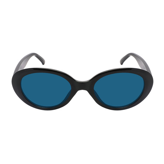 Retro oval sunglasses, Black frame and blue lenses, UV400 protection lenses, unisex vintage 90's style eyewear