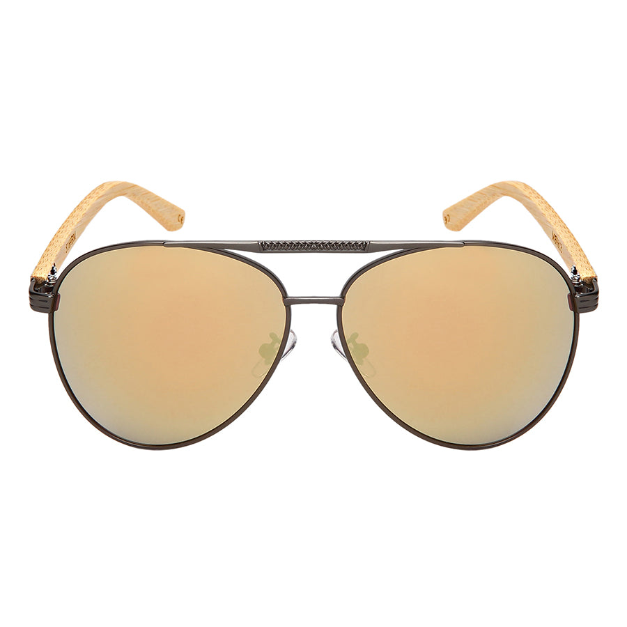 Aviator Bamboo Temple Mirror Sunglasses Wholesale | Unisex UV400 | 5169BM-REV