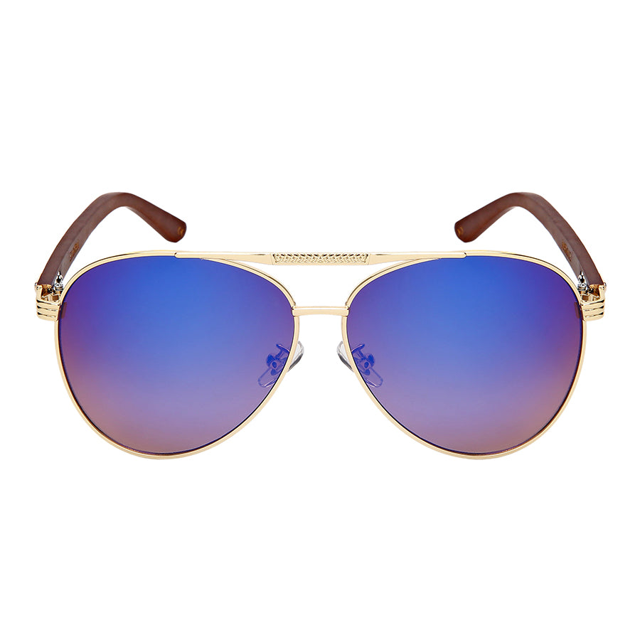 Aviator Bamboo Temple Mirror Sunglasses Wholesale | Unisex UV400 | 5169BM-REV