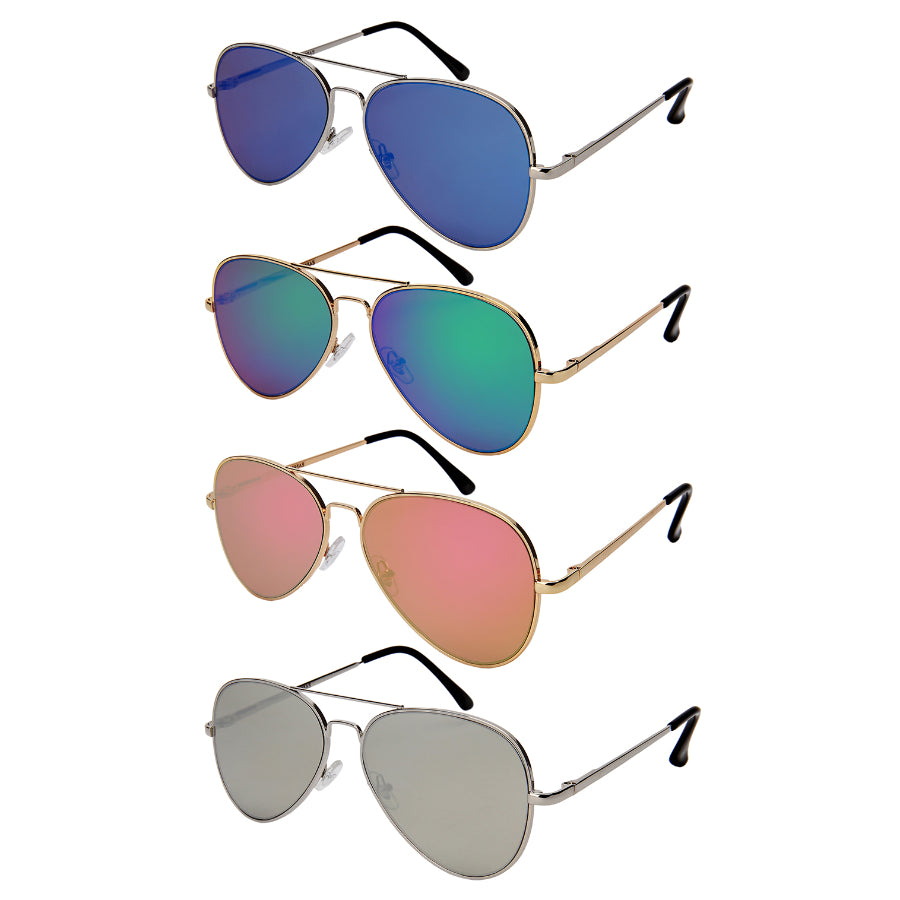 AVIATOR W/SPRING HINGE FLAT LENS UNISEX BULK SUNGLASSES 5183S-FLREV