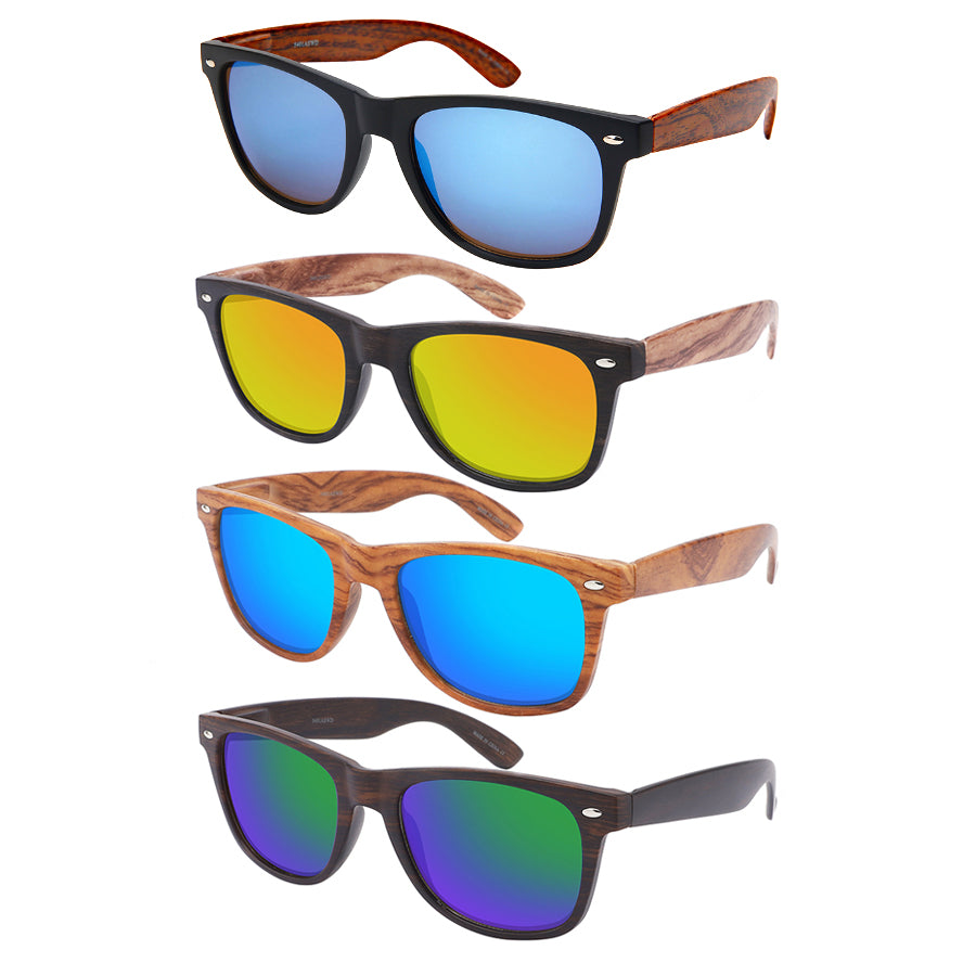 HORNED RIM FAUX WOOD UNISEX BULK SUNGLASSES 5401ASWD-REV