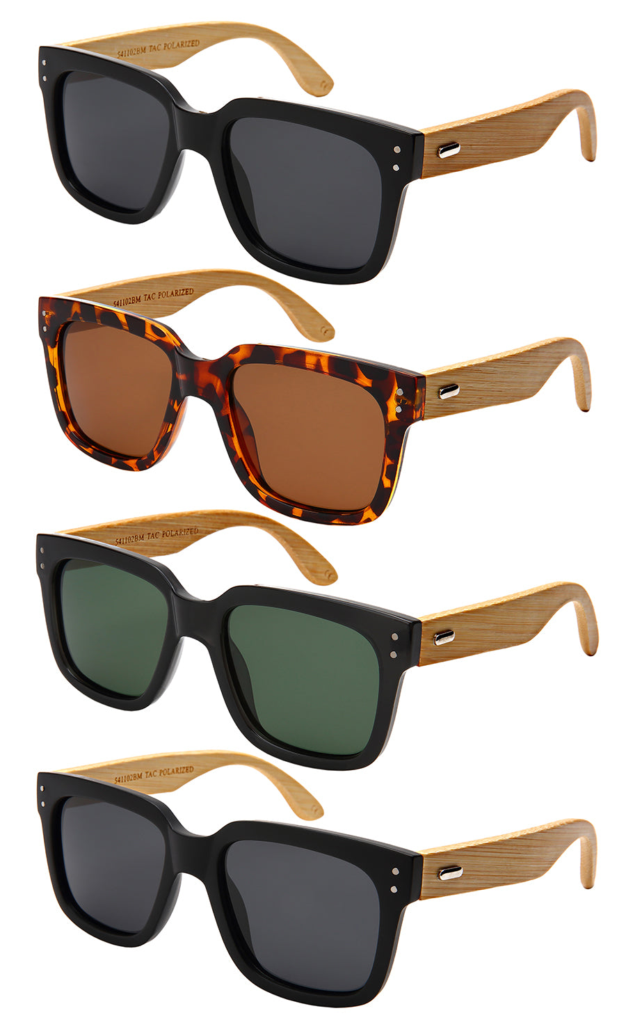 POLARIZED SQ BAMBOO W/BAG UNISEX SUNGLASSES BULK 541102BM-P