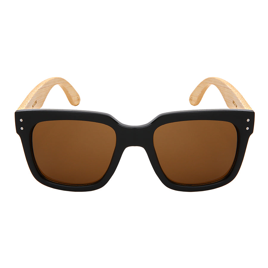 SQUARE BAMBOO W/BAG UNISEX SUNGLASSES BULK 541102BM-SD-BAG