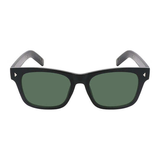 Step into timeless style with these classic retro-style sunglasses, sleek black frame and dark green lenses, and subtle metal diamond rivet accents at the corners.
