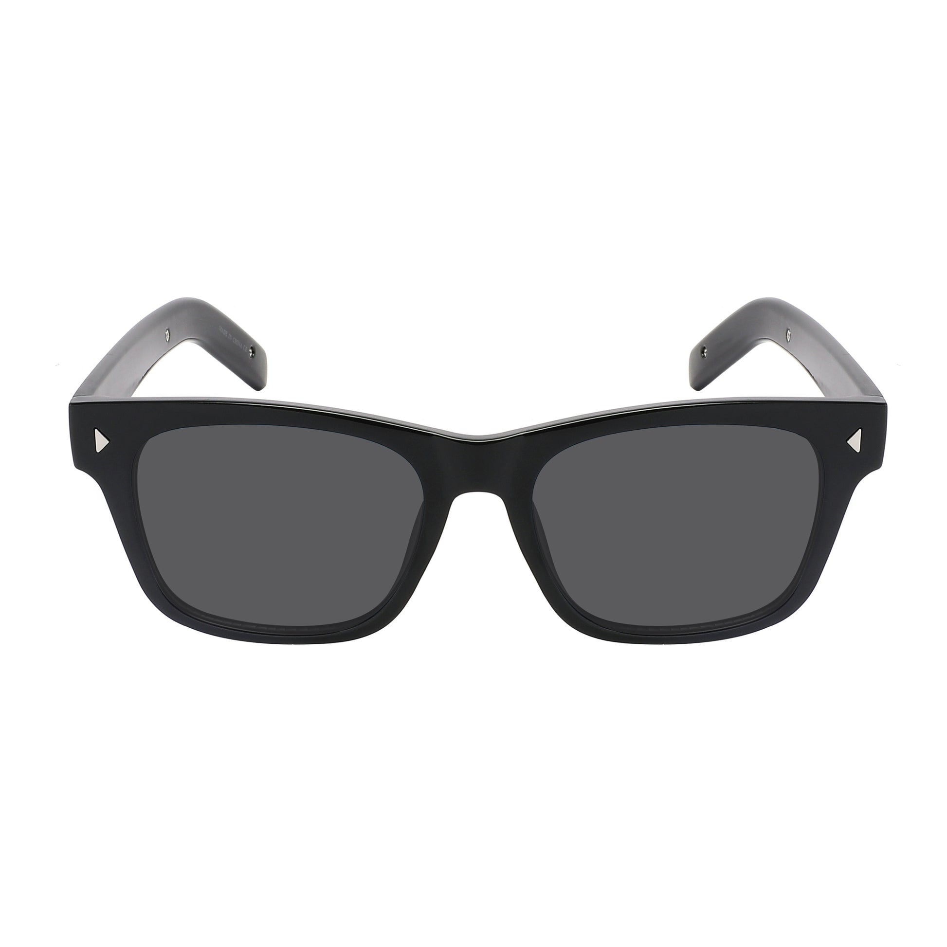 Timeless style with these classic retro sunglasses, featuring a sleek black frame, dark smoke polycarbonate lenses, and subtle metal diamond rivet accents.