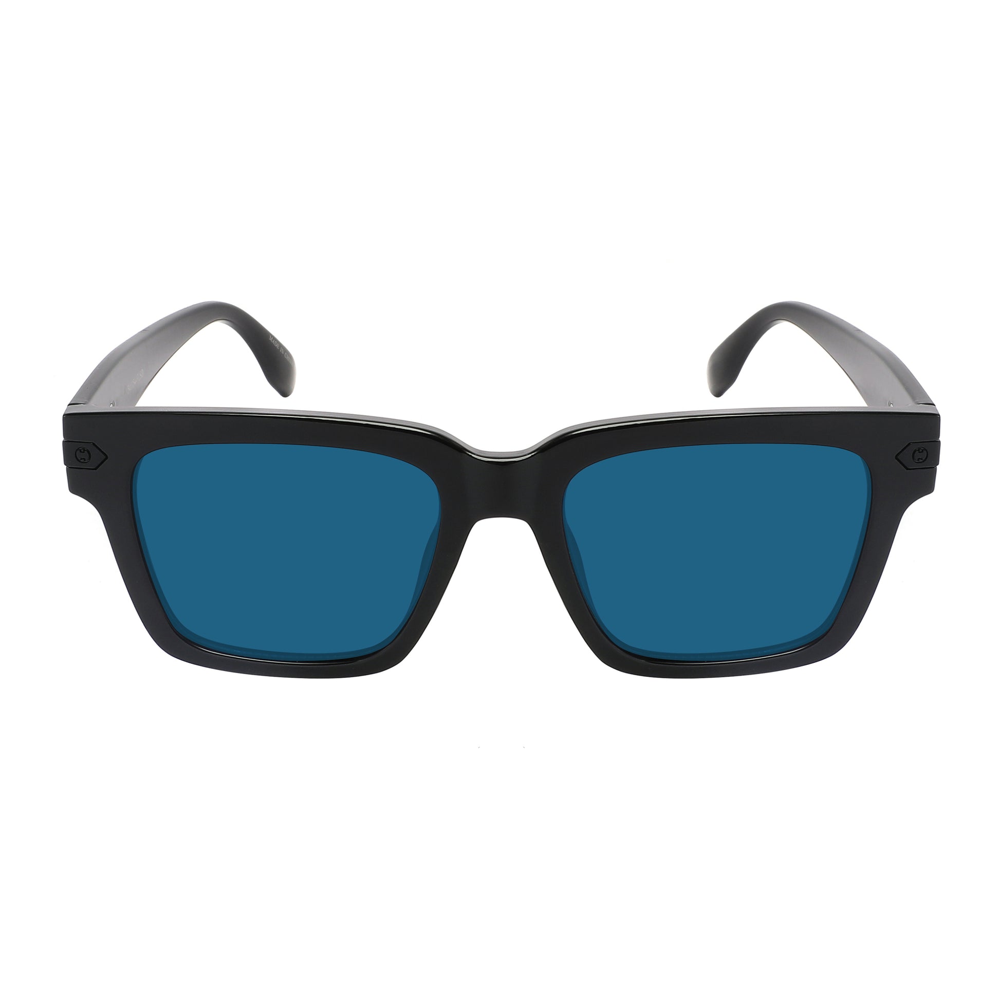 Beyond Classic Timeless unisex horned rim sunglasses blend iconic style with modern durability. 
Black glossy frame, blue polycarbonate lenses.