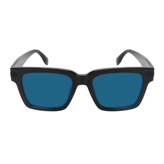 Beyond Classic Timeless unisex horned rim sunglasses blend iconic style with modern durability. 
Black glossy frame, blue polycarbonate lenses.