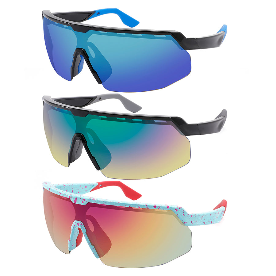 HALF FRAME SPORTS SHIELD UNISEX SUNGLASSES WHOLESALE 555709/REV