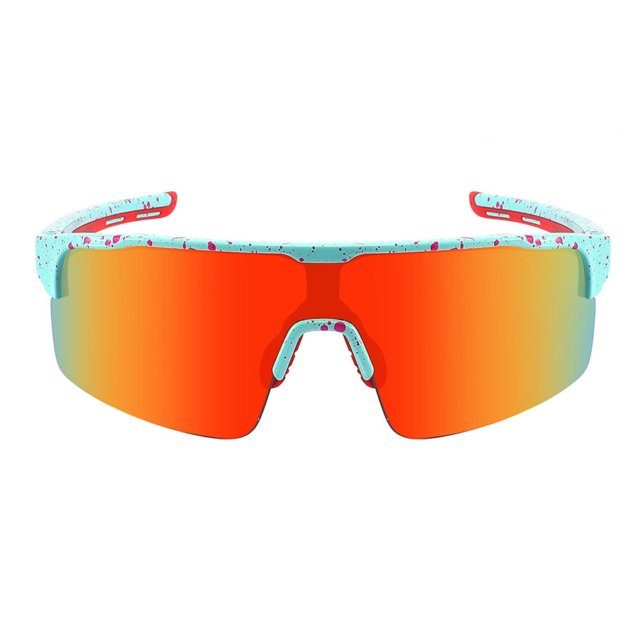 HALF FRAME SPORTS SHIELD UNISEX COLOR MIRROR SUNGLASSES 55712/RV