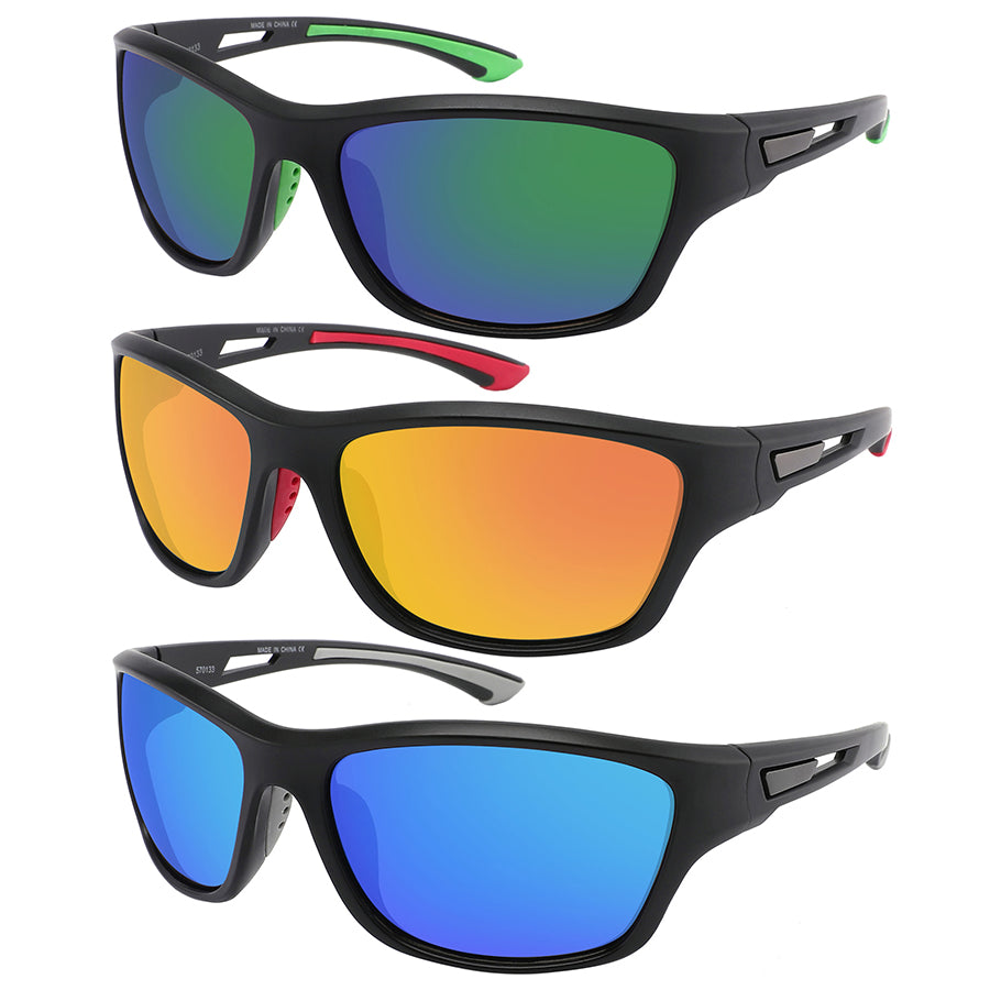 FULL FRAME COLOR MIRROR SPORT WRAP SUNGLASSES WHOLESALE 570133-REV