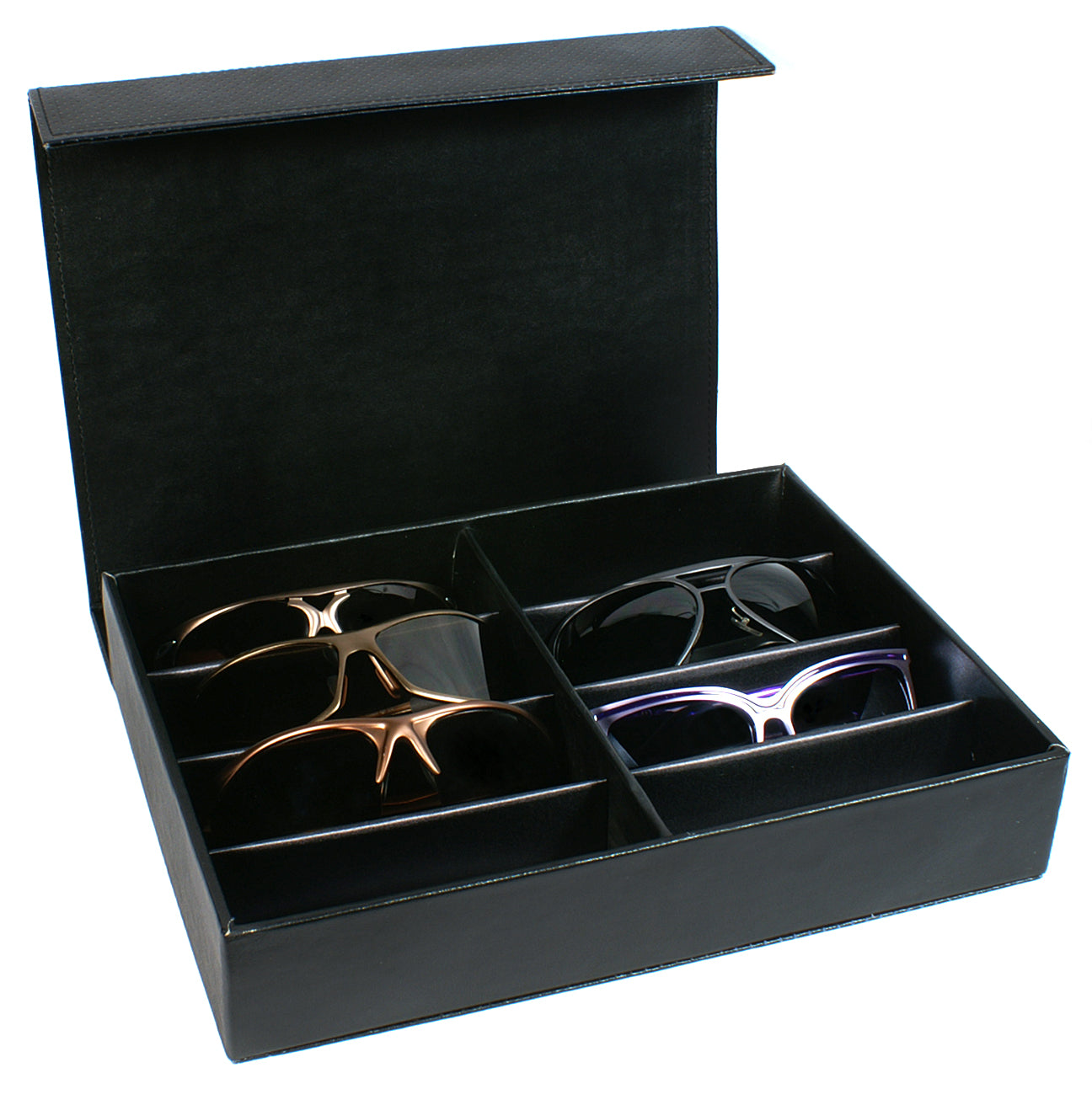 8 SLOT BLACK-BLUE SUNGLASS STORAGE CASE BULK WHOLESALE D-13MSBLKBU-8