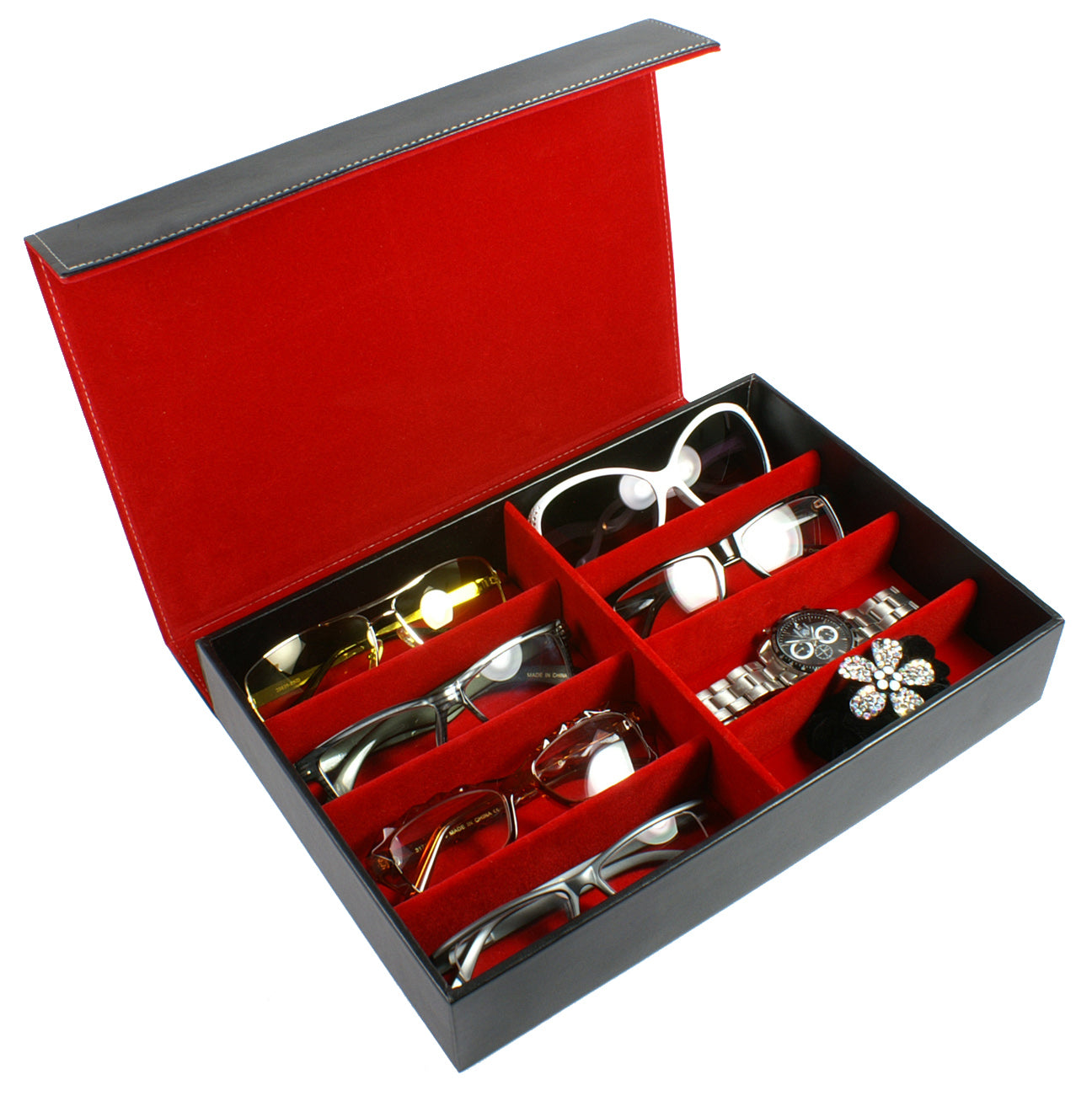 8 SLOT BLACK SUNGLASS STORAGE CASE BULK WHOLESALE D-9BLK-8