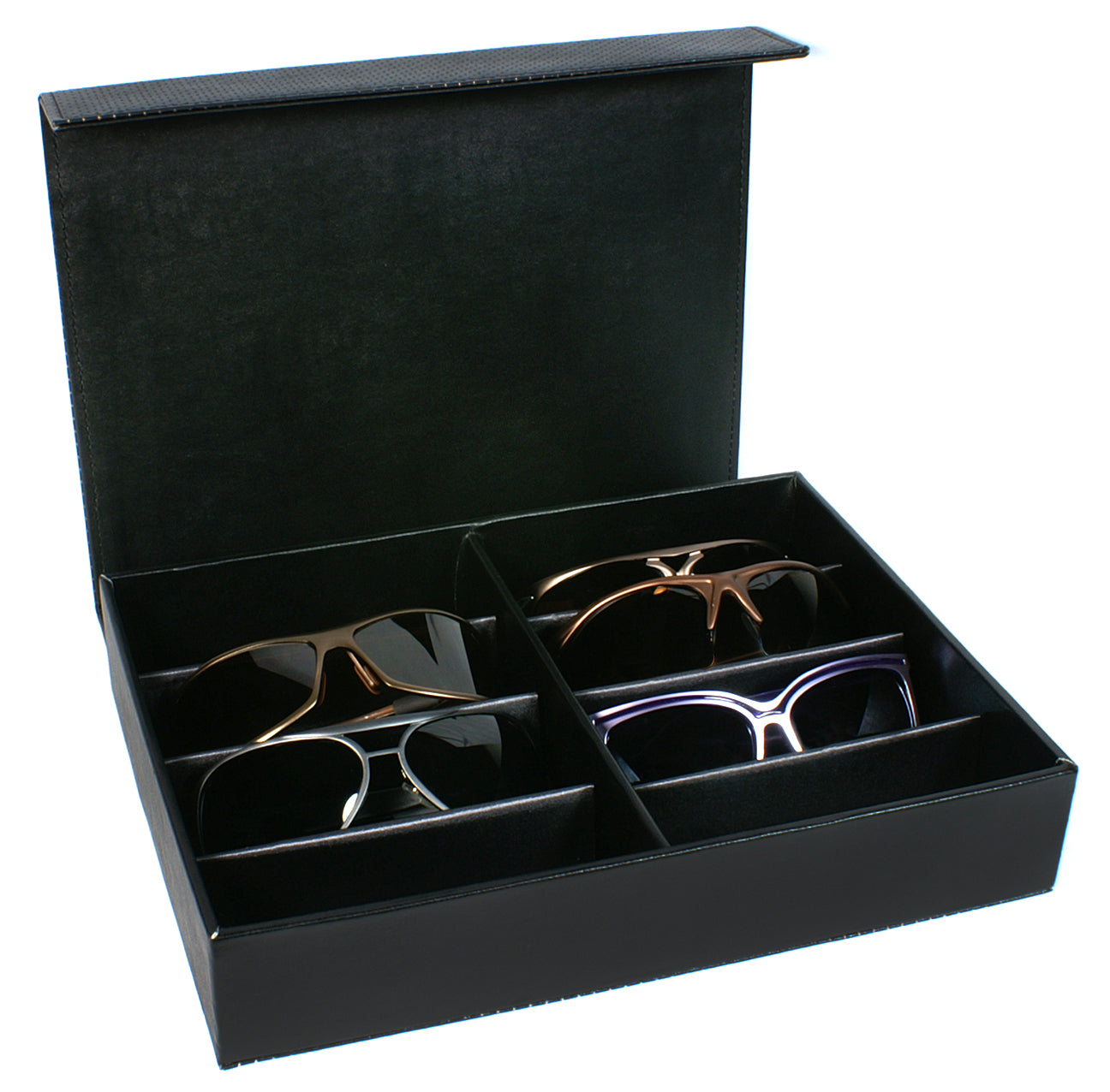 8 SLOT BLACK-ORANGE SUNGLASS STORAGE CASE BULK WHOLESALE D-13MSBLKOR-8